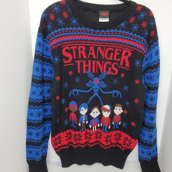 Netflix Stranger Things Ugly Holiday Christmas Sweater Size XL Blue Red Black. - Picture 6 of 7